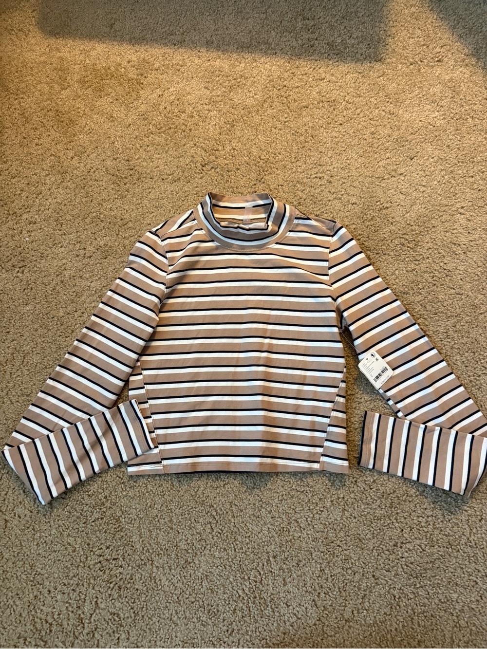 Free People Striped Long Sleeve Tee in Beige, White & Black